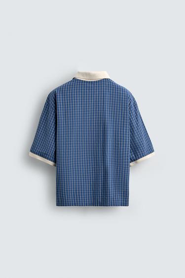 CHEMISE POLO COURTE COUPE TEXTE IMPRIMÉ - Bleu / Blanc de Zara - Image 7
