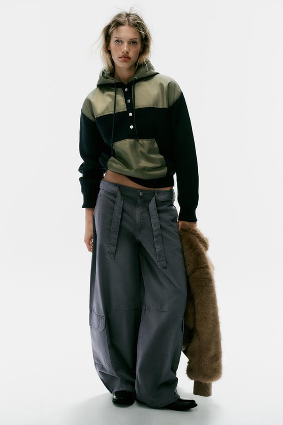 COMBINED KNIT JUMPER WITH DETACHABLE HOODIE - Navy blue by Zara - Image 0