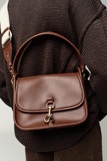 Zara CLOSURE DETAIL CROSSBODY BAG - Dark tan