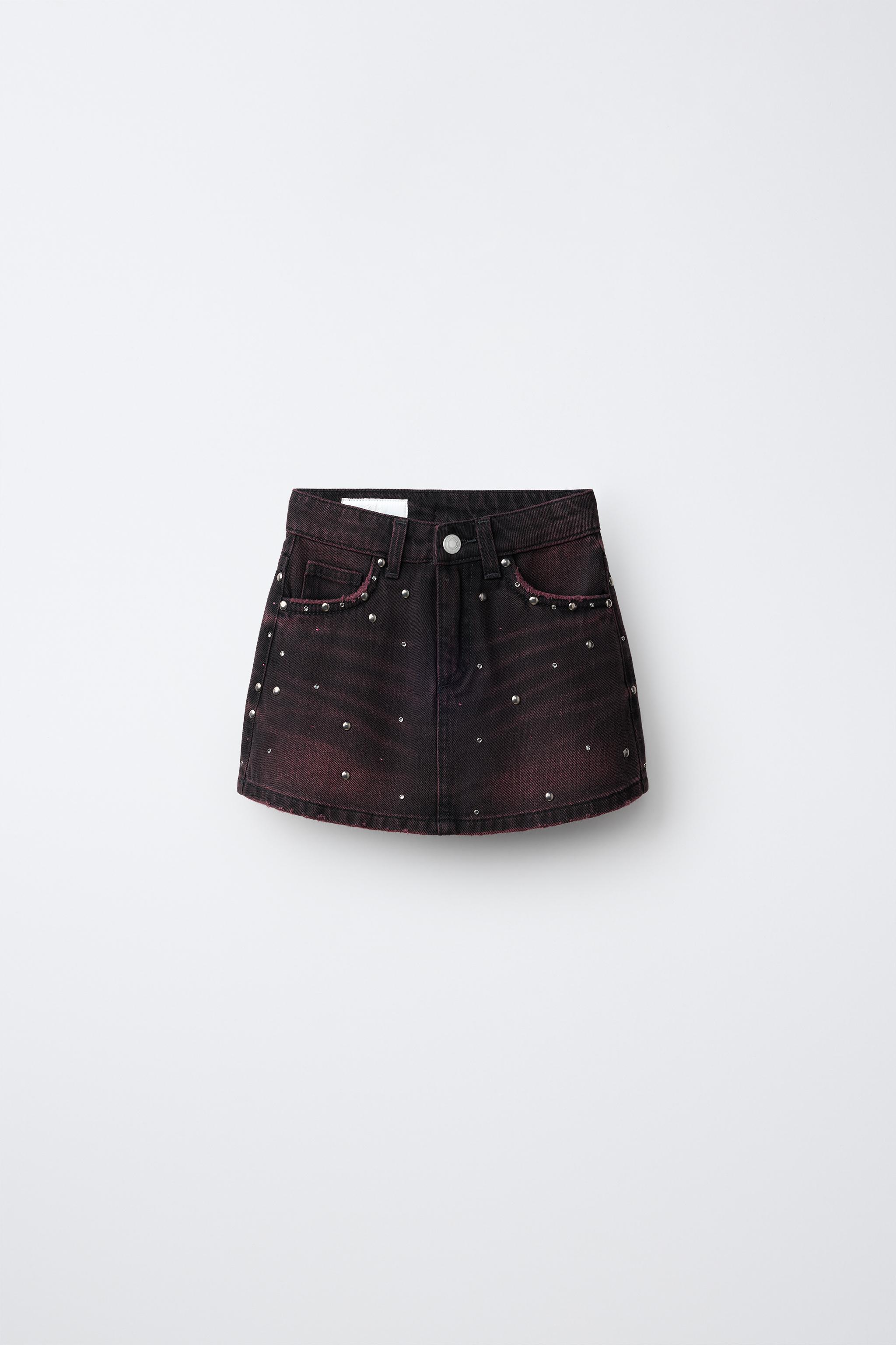 STUDDED DENIM BERMUDA SKIRT