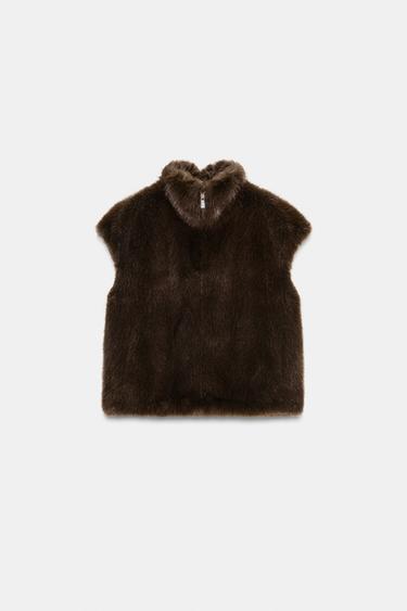 Zara ZW COLLECTION FAUX FUR VEST - Brown - Image 0