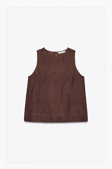 TOP BORDADOS ZW COLLECTION - Marrón de Zara