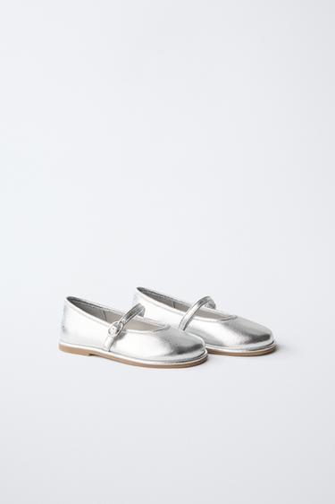 METALLIC BALLET FLATS - Silver by Zara - Image 1