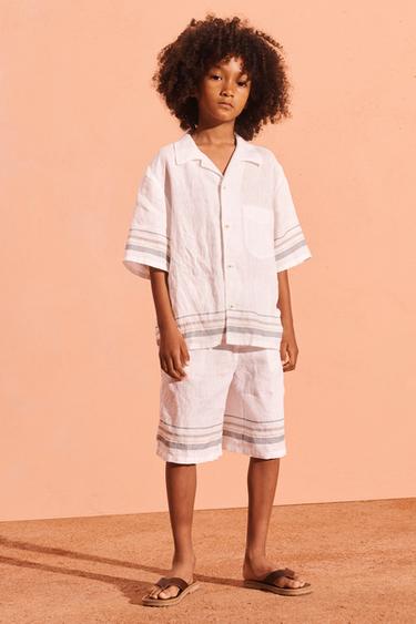 Zara STRP SHRT ST - Ecru / Green