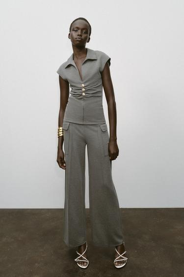 Zara PIQUÉ PANTS WITH POCKETS - Anthracite grey