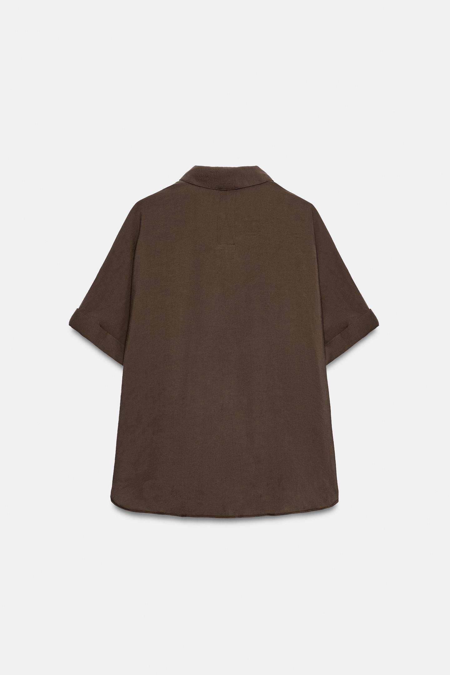 Женская рубашка Zara Flowy Short Sleeve, цвет: Тёмный коричневый — фото 9