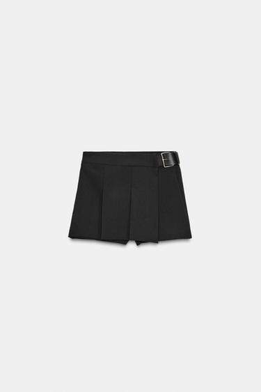 Zara PLEATED BELTED SKORT - Black