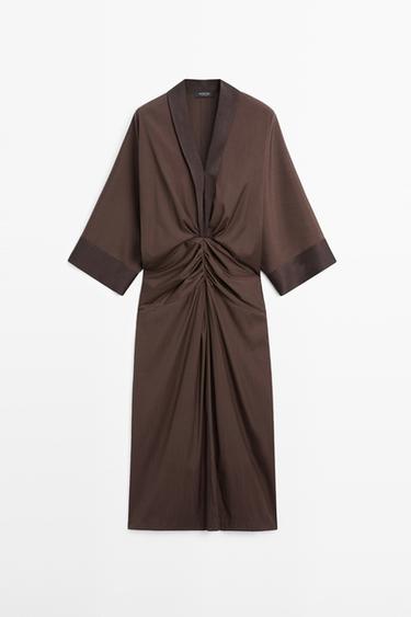 Zara Long sleeve dress with gathered detail - Chocolate