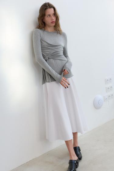 MIDI DRESS WITH BOW DETAIL - White / Grey by Zara