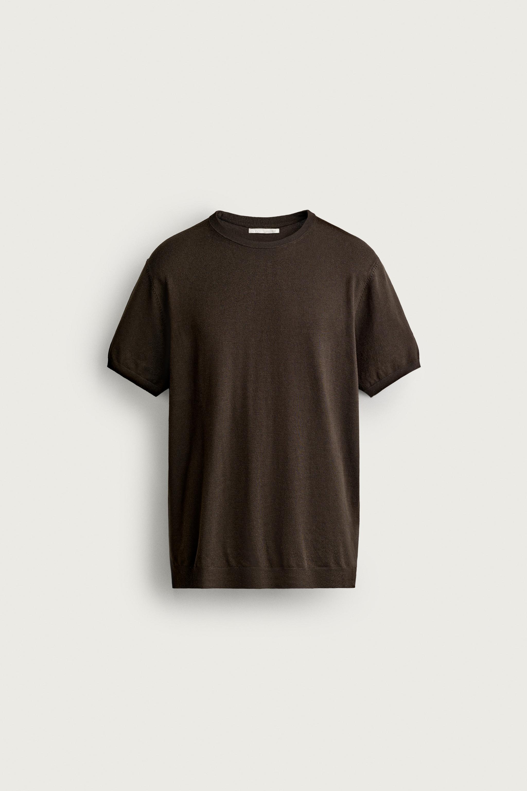 BASIC REGULAR FIT KNIT T-SHIRT — Chocolate