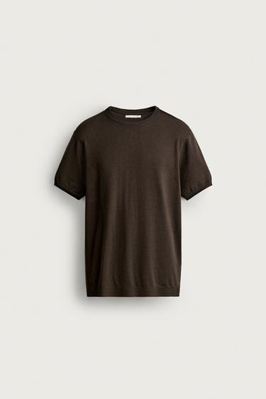 BASIC REGULAR FIT KNIT T-SHIRT - Chocolate by Zara