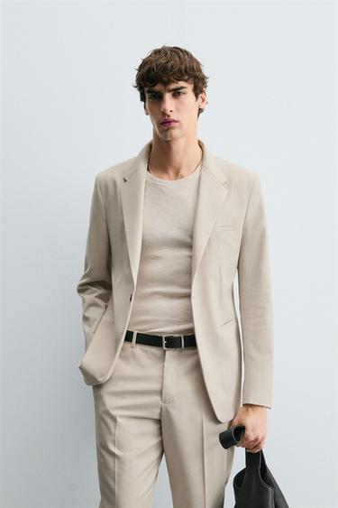 Zara TEXTURED SUIT JACKET - Ecru