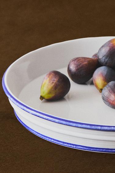 EARTHENWARE SERVING DISH WITH CONTRASTING RIM - White / Navy by Zara - Image 5