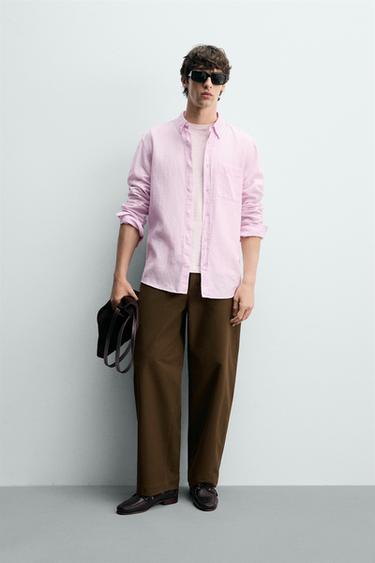 CAMISA REGULAR FIT LINO - ALGODÓN - Rosa de Zara - Imagen 0