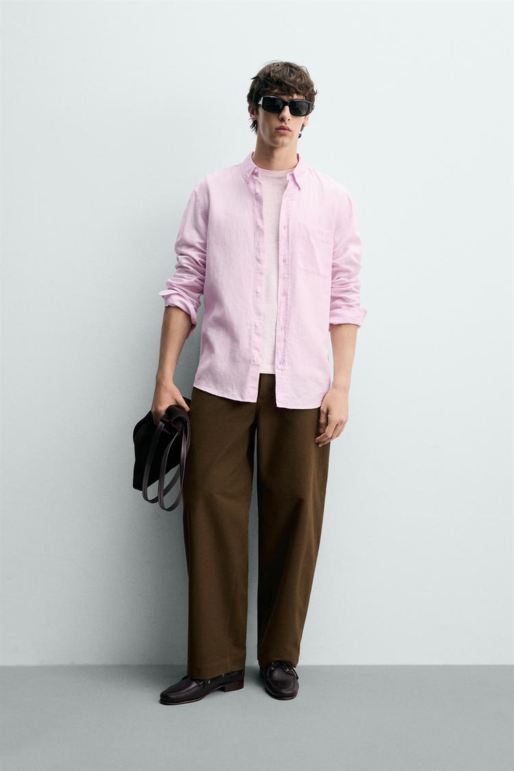 REGULAR FIT KETEN PAMUKLU GÖMLEK