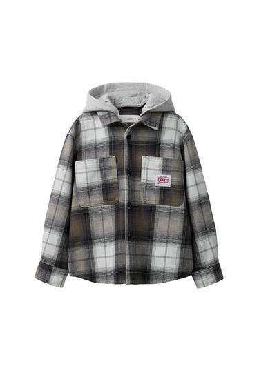 SOBRECAMISA CUADROS CAPUCHA FELPA DESMONTABLE - Marrón de Zara