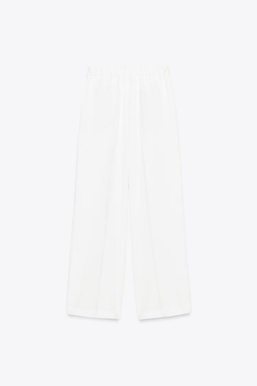 PANTALON LARGE TAILLE ÉLASTIQUE - Blanc cassé de Zara - Image 6
