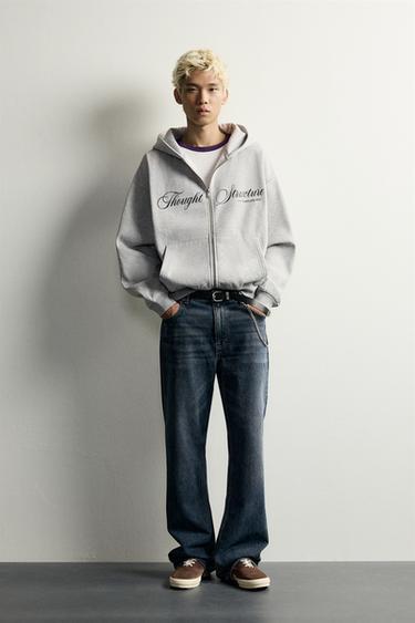 ХУДИ С ПРИНТОМ И МОЛНИЕЙ — СЕРЫЙ С МЕЛАНЖЕВЫМ ЭФФЕКТОМ от Zara