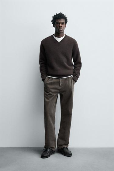 STRAIGHT FIT PLEATED JEANS - Taupe grey by Zara