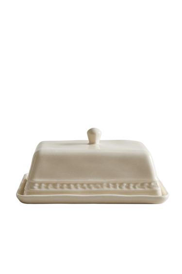 RAISED STONEWARE BUTTER DISH - Cream by Zara