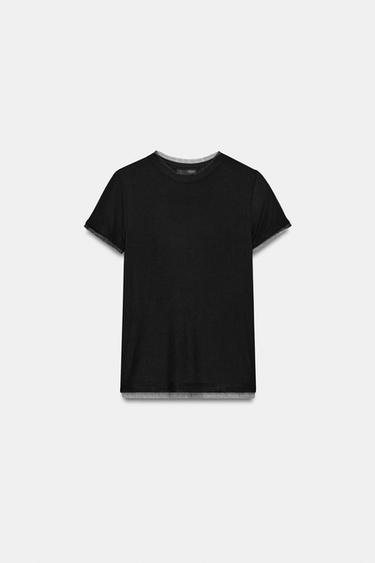 T-SHIRT MIT TÜLL - Schwarz von Zara