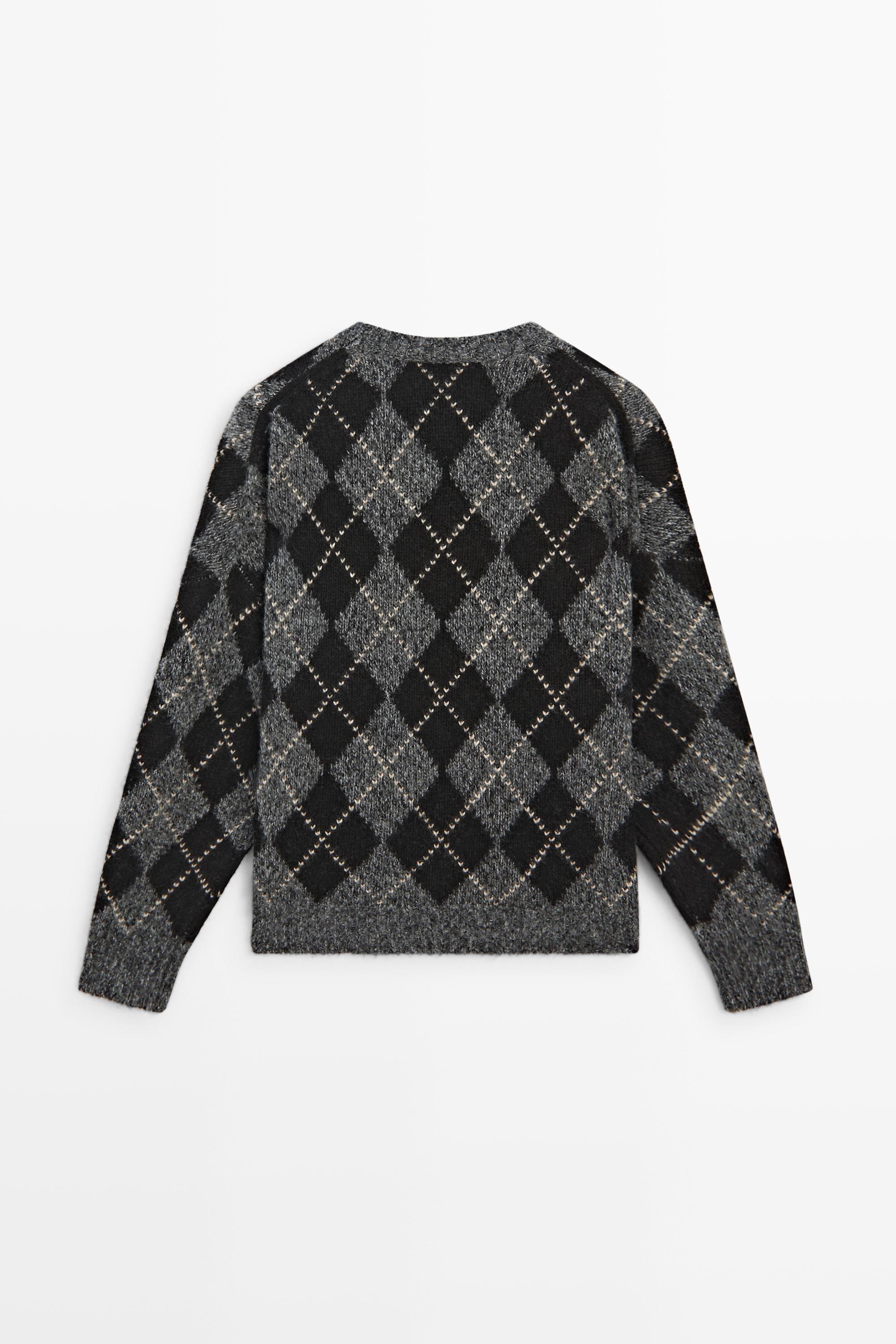 Pull en maille à motif losanges et cachemire