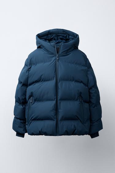 WATER-REPELLENT QUILTED COAT WITH LABEL DETAIL - Bluish by Zara