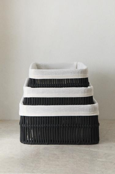 CESTA RECTANGULAR TEJIDO INTERIOR - Negro de Zara