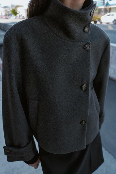 SHORT COAT WITH HIGH COLLAR - Grey marl by Zara