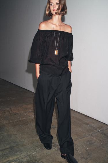 Zara ZW COLLECTION COLD-SHOULDER TOP - Black