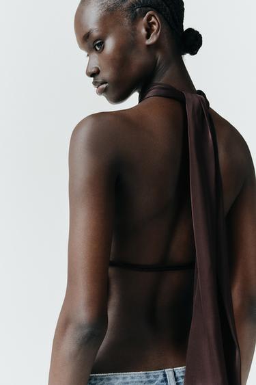 TOP ACETINADO ASSIMÉTRICO - Beringela-escuro da Zara