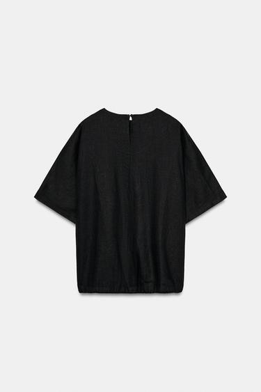 ZW COLLECTION LINEN LACE-UP TOP - Black by Zara - Image 5