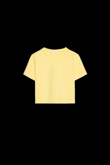 Zara CROPPED STRETCH T-SHIRT - Yellow - Image 0