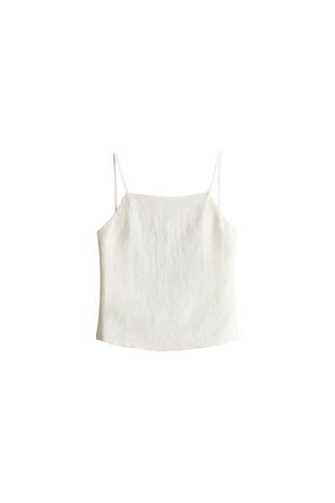 Zara LINEN STRAPPY TOP - Ecru