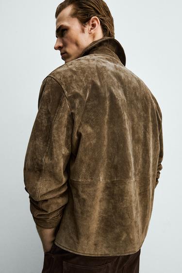 SURCHEMISE REGULAR FIT EN CUIR SUÉDÉ - Marron de Zara - Image 6