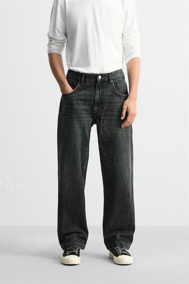 RELAXED STRAIGHT-LEG JEANS - Blue / Green by Zara