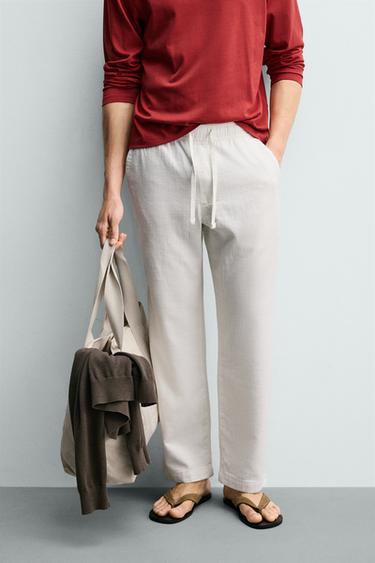 Zara RELAXED FIT TEXTURED PANTS - Oyster-white