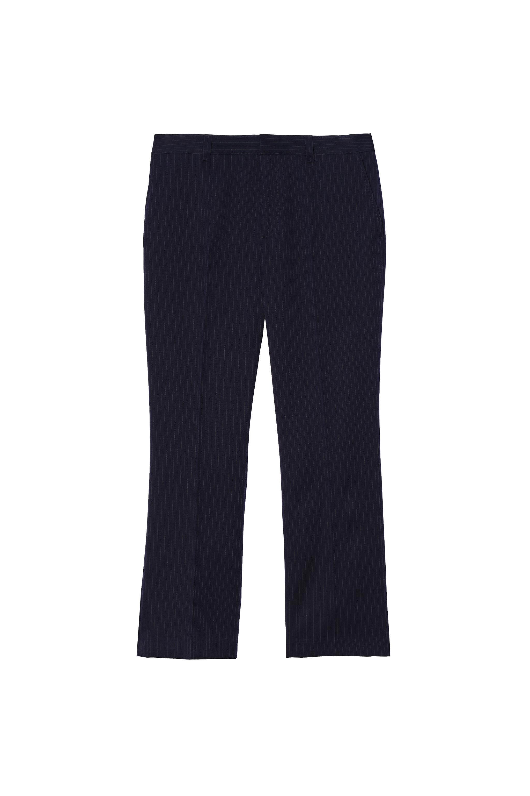 FLARE FIT PINSTRIPE SUIT PANTS — Navy blue