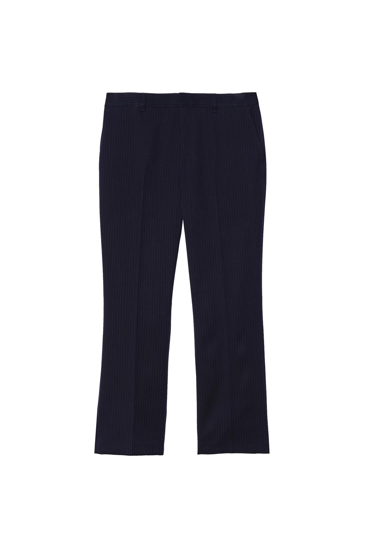 FLARE FIT PINSTRIPE SUIT PANTS — Navy blue