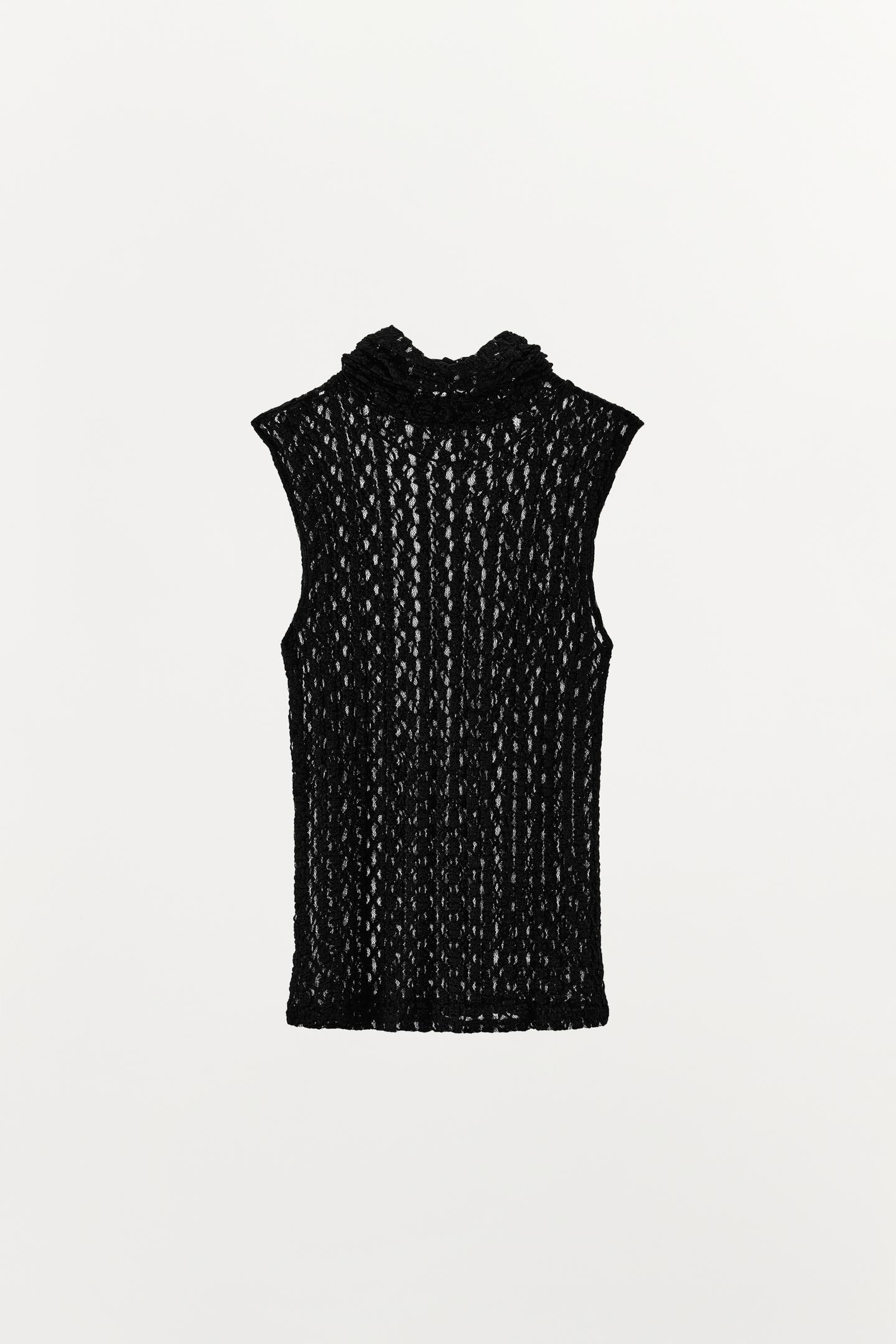 Женский топ Zara High-Neck Lace Top, цвет: Чёрный — фото 7