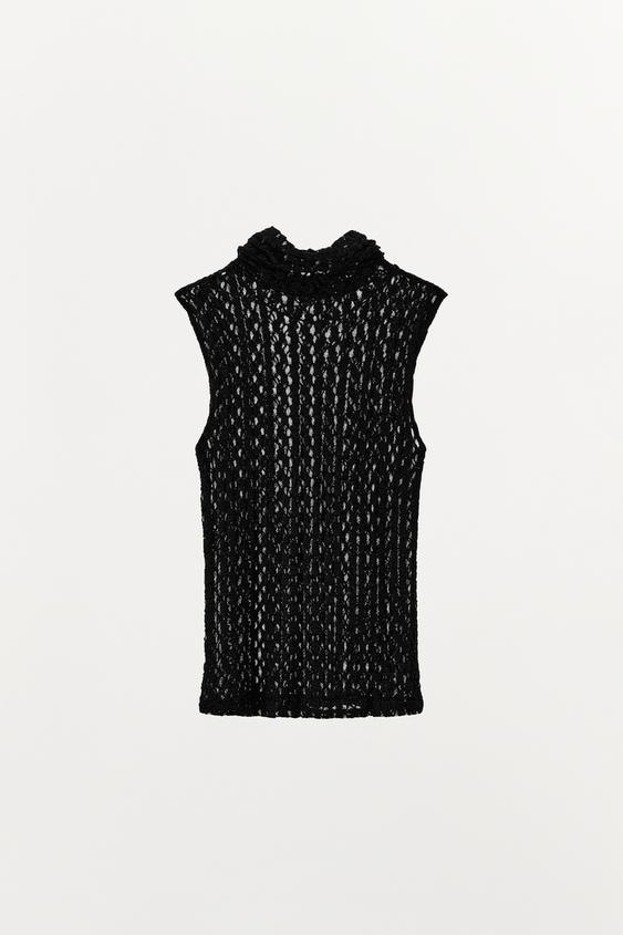 TOP EN DENTELLE À COL MONTANT - Noir de Zara - Image 7