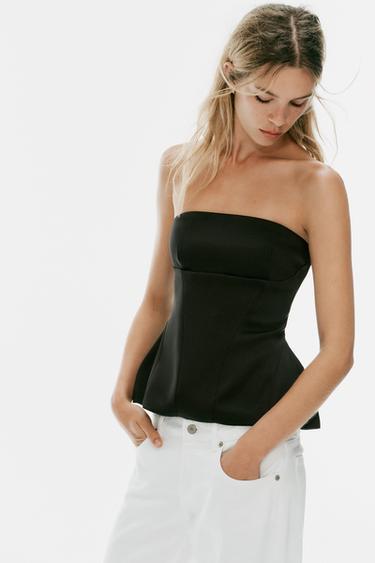 SATINTOP MED PEPLUM - Sort fra Zara