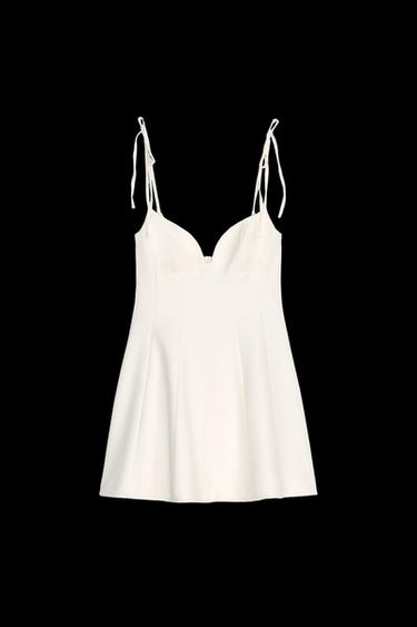 VESTIDO CORTO LAZOS - Blanco roto de Zara