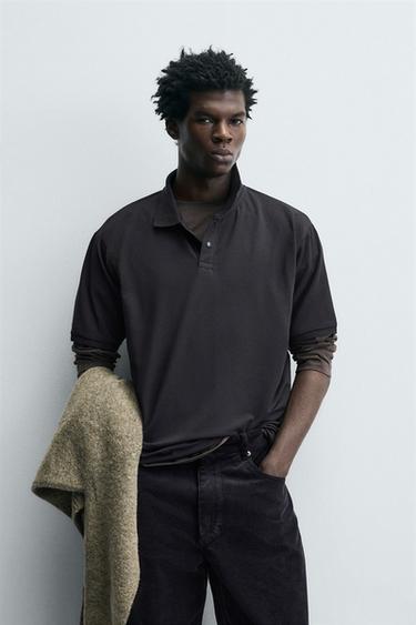 TECHNICAL PIQUÉ TEXTURED POLO SHIRT - Black by Zara