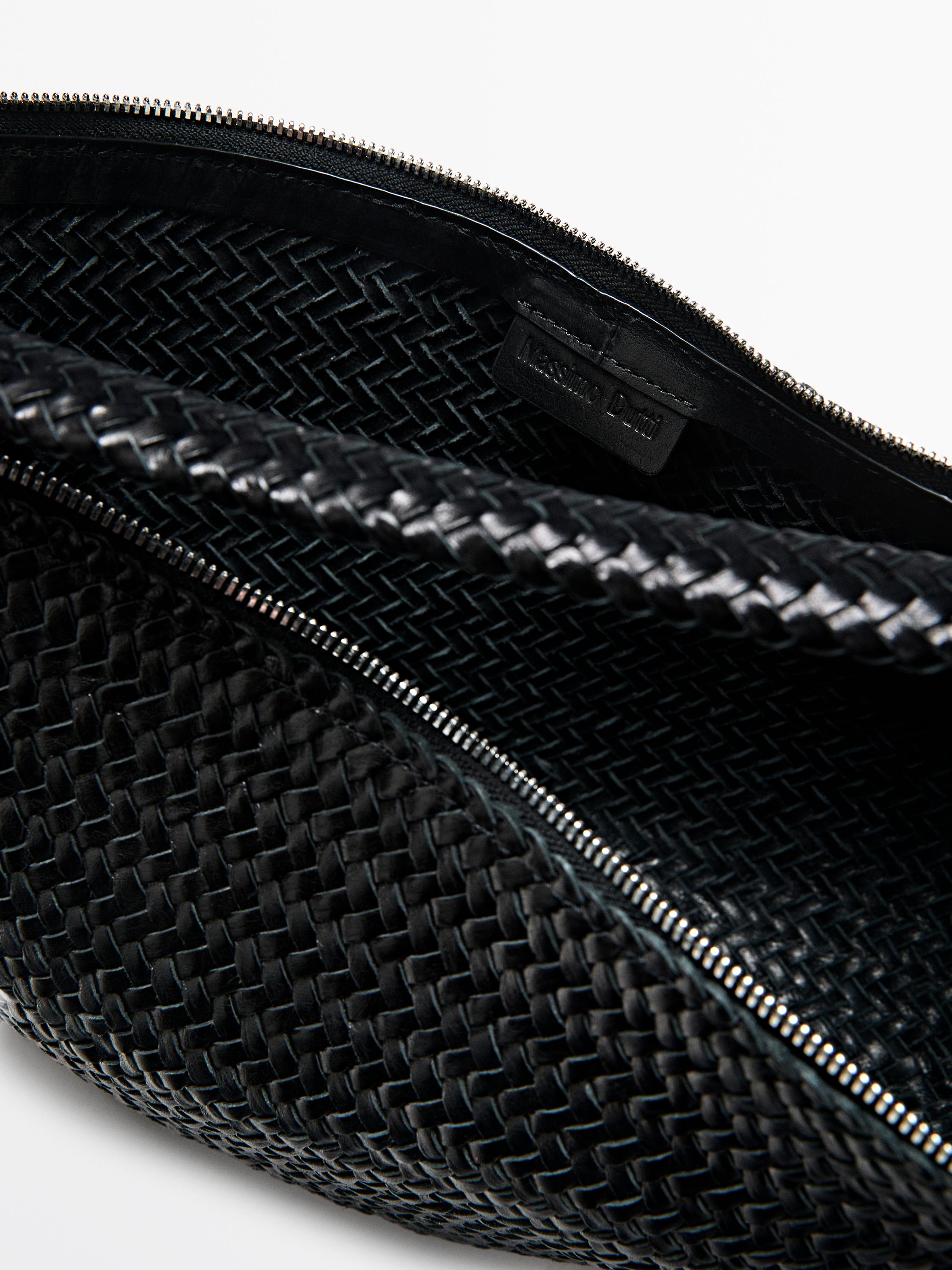 Braided leather half-moon bag