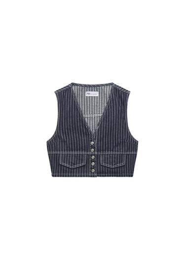 TRF DENIM WAISTCOAT WITH STRIPES