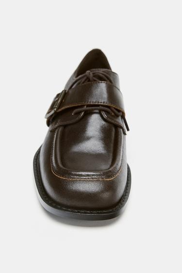 LEATHER BUCKLE LOAFERS - Brown by Zara - Image 2