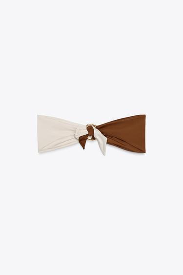 METAL DETAIL MIXED BIKINI TOP - Brown / Ecru by Zara - Image 5