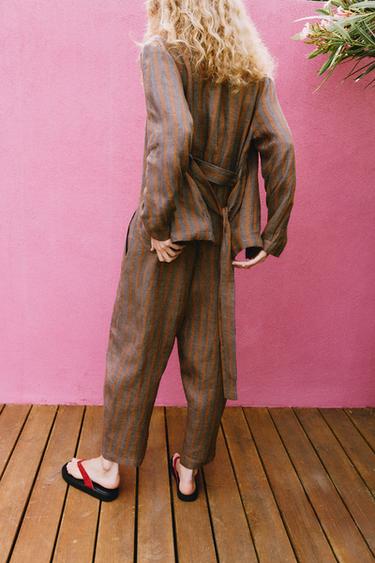 VESTE À RAYURES 100% LIN - Brown Stripes de Zara - Image 5