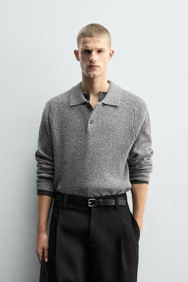 POLOSHIRT AUS BOUCLÉ-STRICK MIT STRUKTURMUSTER - Grau von Zara
